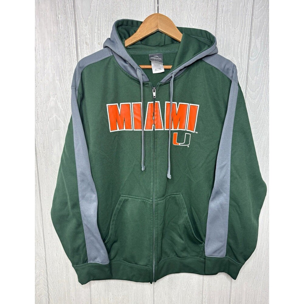 Lg Miami Hurricanes Green/Gray Full Zip Hoodie Sweatshirt, Knights Apparel